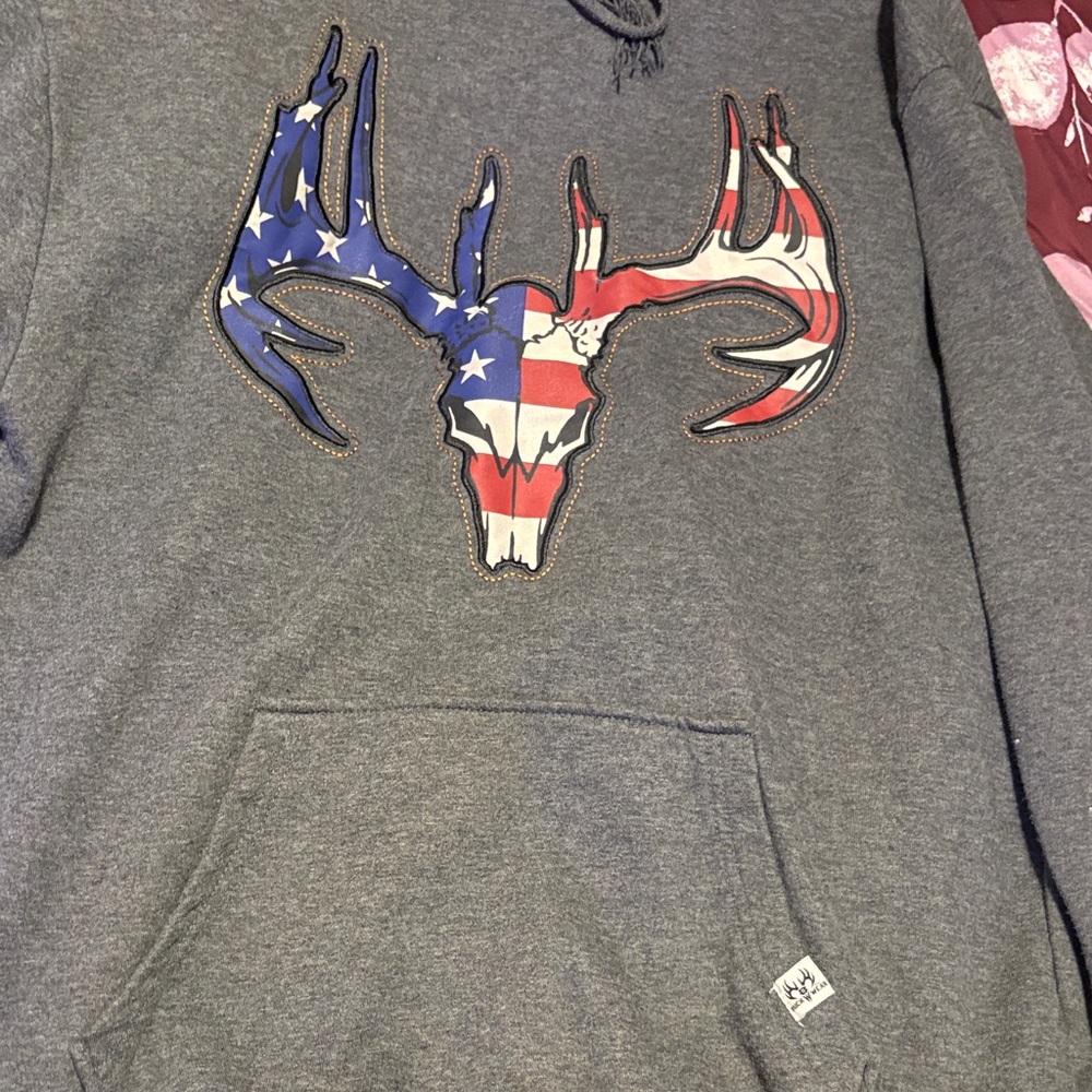 Patriotic Antler Graphic Gray Hoodie